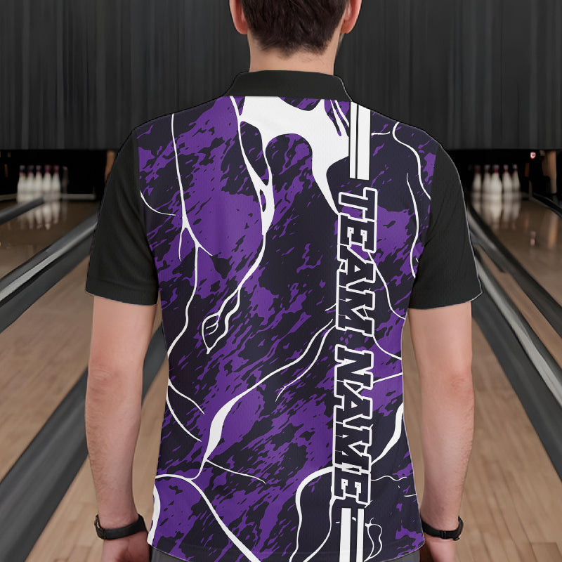 Custom Purple Camo Strike Bowling Shirts For Men, Bowling League Team Jerseys IPHW10616
