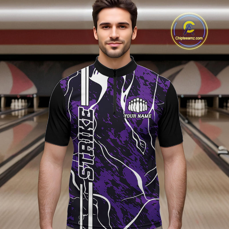 Custom Purple Camo Strike Bowling Shirts For Men, Bowling League Team Jerseys IPHW10616