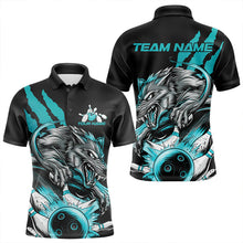 Load image into Gallery viewer, Custom Black And Blue Wolf Bowling Men Polo Shirts, Wolf Scratch Bowling Team League Shirt IPHW8720