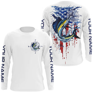 American Flag Sailfish Fishing Custom Long Sleeve Fishing Shirts, Patriotic Saltwater Fishing Shirt IPHW7038