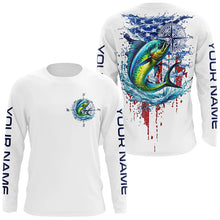 Load image into Gallery viewer, American Flag Mahi Mahi Fishing Custom Long Sleeve Fishing Shirts, Patriotic Saltwater Fishing Shirt IPHW7041