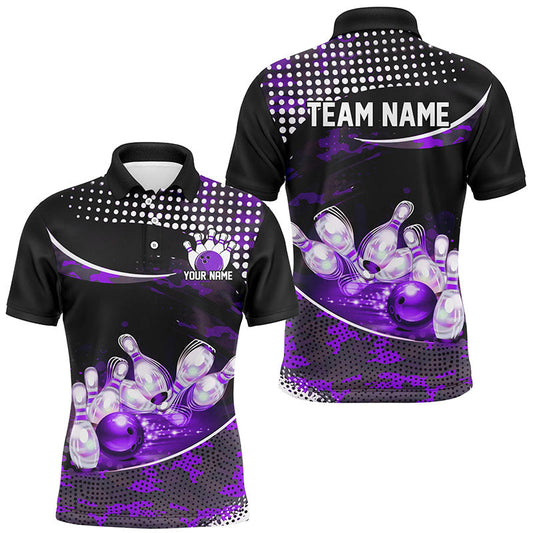 Purple Camo Custom Name Bowling Shirts For Men, Bowling League Shirt Bowling Team Uniform IPHW7287