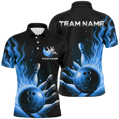 Personalized Blue Flame Bowling Polo Shirts For Men Bowling Team Jerseys Strike Bowling IPHW7290