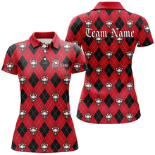 Load image into Gallery viewer, Black And Red Argyle Pattern Custom Skull Ladies Bowling Shirts, Halloween Outfit Bowling IPHW7297