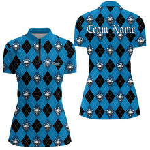 Load image into Gallery viewer, Black And Blue Argyle Pattern Custom Skull Ladies Bowling Shirts, Halloween Outfit Bowling IPHW7298