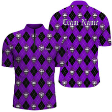 Load image into Gallery viewer, Purple Argyle Pattern Custom Skull Bowling Shirts For Men, Halloween Outfit Bowling IPHW7301