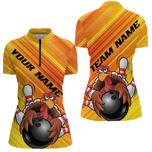 Yellow Custom Funny Turkey Bowling Shirts For Women, Thanksgiving Bowling Shirt Team Uniform IPHW7583