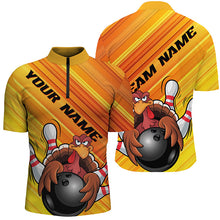 Load image into Gallery viewer, Yellow Custom Funny Turkey Bowling Shirts For Men, Thanksgiving Bowling Shirt Team Uniform IPHW7583