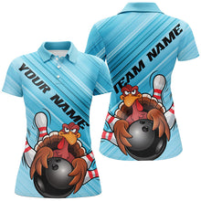 Load image into Gallery viewer, Blue Custom Funny Turkey Bowling Shirts For Women, Thanksgiving Bowling Shirt Team Uniform IPHW7584