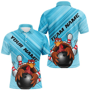 Blue Custom Funny Turkey Bowling Shirts For Men, Thanksgiving Bowling Shirt Team Uniform IPHW7584