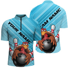 Load image into Gallery viewer, Blue Custom Funny Turkey Bowling Shirts For Men, Thanksgiving Bowling Shirt Team Uniform IPHW7584