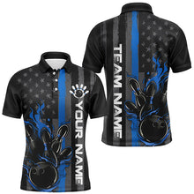 Load image into Gallery viewer, Blue Line American Flag Custom Patriotic Flame Bowling Shirts For Men, Support Bowling Shirt IPHW7593