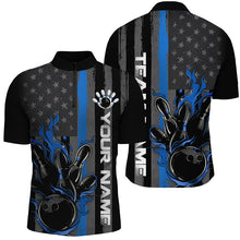 Load image into Gallery viewer, Blue Line American Flag Custom Patriotic Flame Bowling Shirts For Men, Support Bowling Shirt IPHW7593