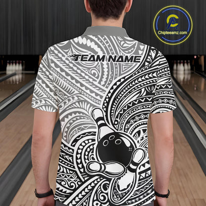 Custom Black And White Traditional Samoan Tribal Polynesian Pattern Bowling Men Shirt IPHW10323