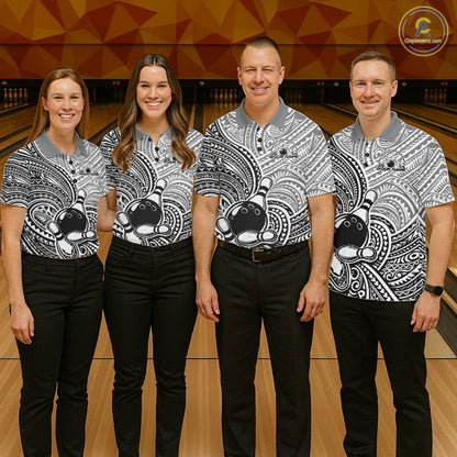 Custom Black And White Traditional Samoan Tribal Polynesian Pattern Bowling Men Shirt IPHW10323