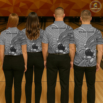 Custom Black And Gray Traditional Samoan Tribal Polynesian Pattern Bowling Men Shirt IPHW10324