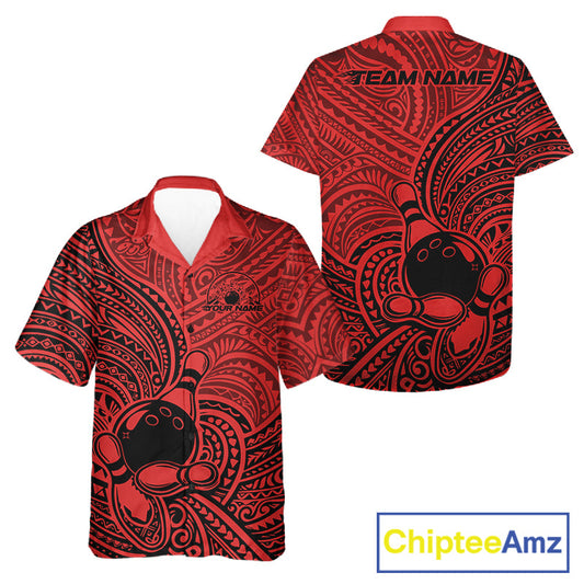 Custom Black And Red Traditional Samoan Tribal Polynesian Pattern Bowling Men And Women Shirt IPHW10325