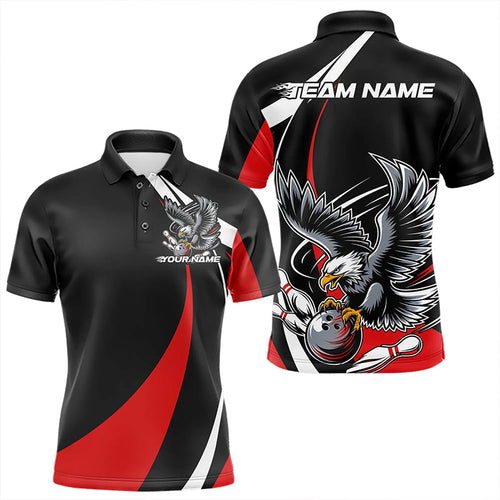 Custom Black And Red Eagle Bowling Men Polo Shirts, Eagle Bowling Team Jerseys IPHW8732