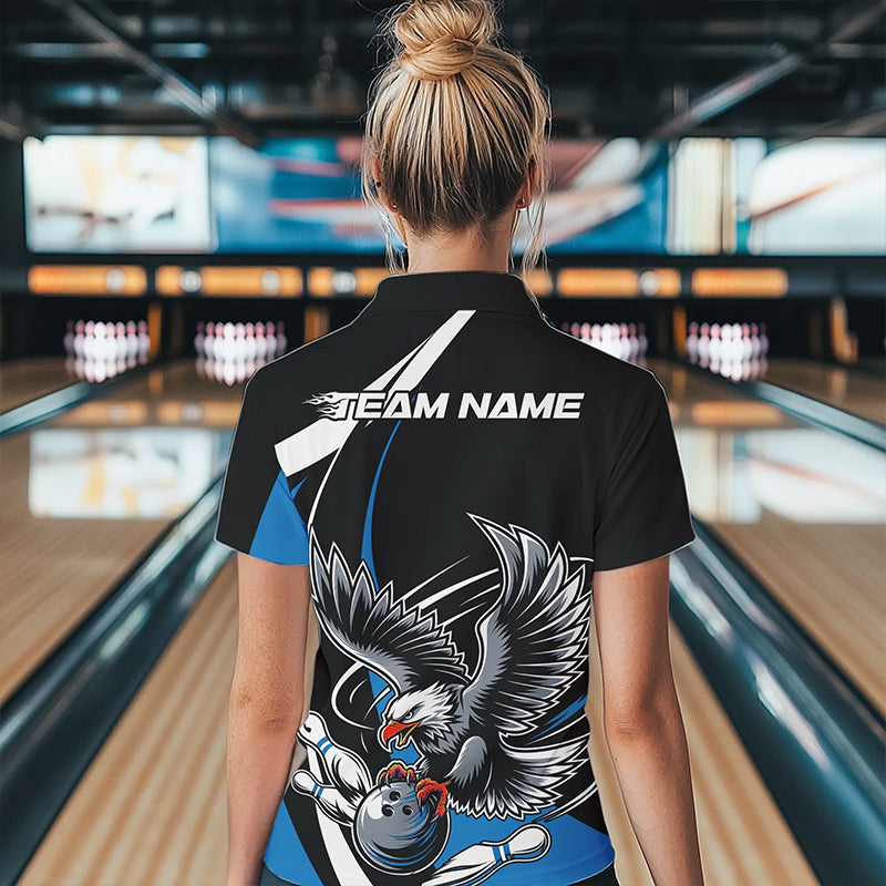 Custom Black And Blue Eagle Bowling Women Quarter-Zip Shirts, Eagle Bowling Team Jerseys IPHW8733