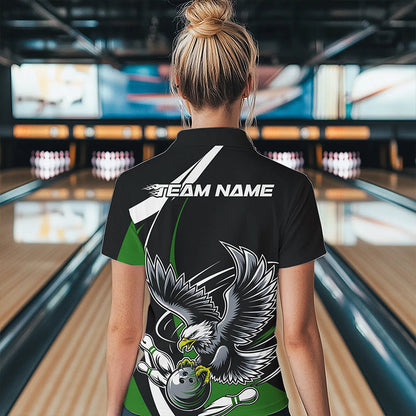Custom Black And Green Eagle Bowling Women Polo Shirts, Eagle Bowling Team Jerseys IPHW8735