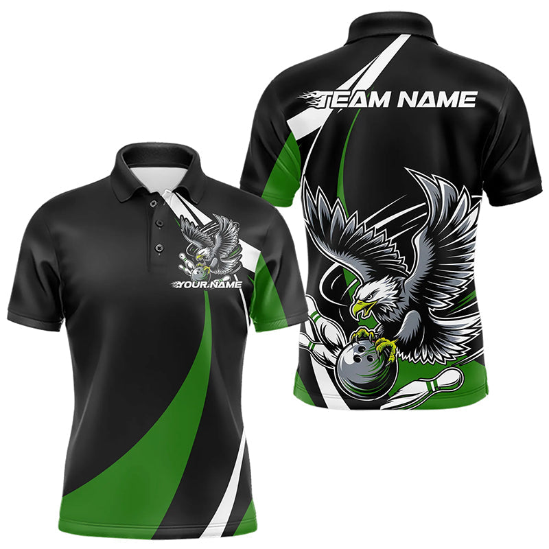 Custom Black And Green Eagle Bowling Men Polo Shirts, Eagle Bowling Team Jerseys IPHW8735
