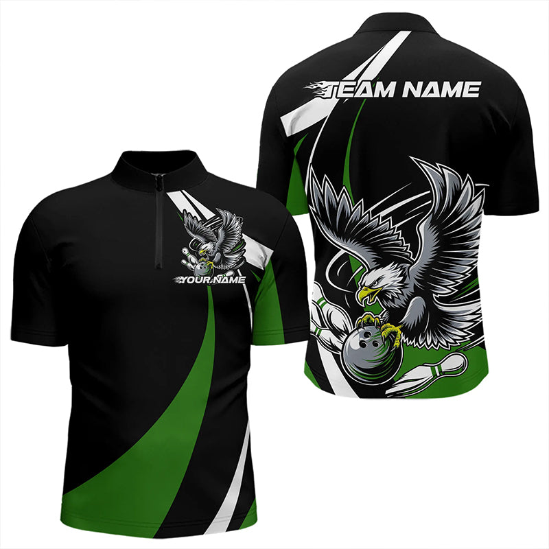 Custom Black And Green Eagle Bowling Men Quarter-Zip Shirts, Eagle Bowling Team Jerseys IPHW8735