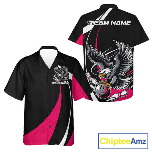 Custom Black And Pink Eagle Bowling Jerseys, Eagle Bowling League Shirt Team Uniform IPHW10812