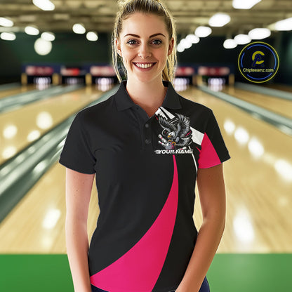 Custom Black And Pink Eagle Bowling Jerseys, Eagle Bowling League Shirt Team Uniform IPHW10812