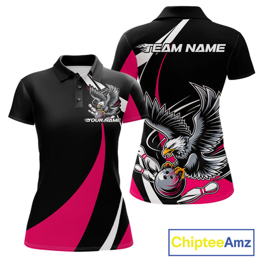 Custom Black And Pink Eagle Bowling Jerseys, Eagle Bowling League Shirt Team Uniform IPHW10812