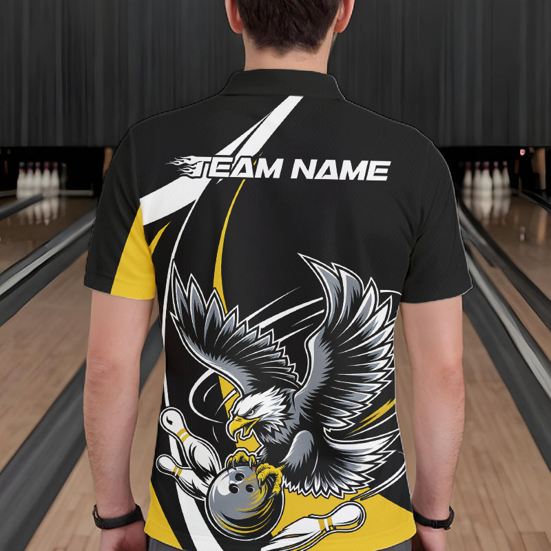 Custom Black And Yellow Eagle Bowling Jerseys, Eagle Bowling League Shirt Team Uniform IPHW10813