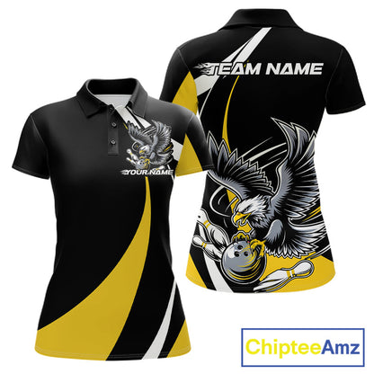 Custom Black And Yellow Eagle Bowling Jerseys, Eagle Bowling League Shirt Team Uniform IPHW10813
