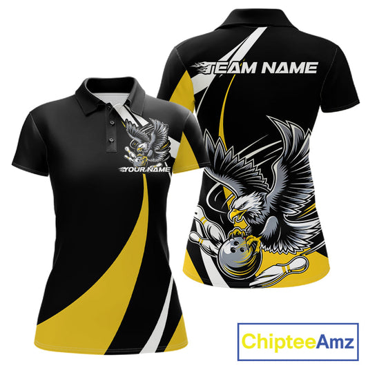 Custom Black And Yellow Eagle Bowling Jerseys, Eagle Bowling League Shirt Team Uniform IPHW10813