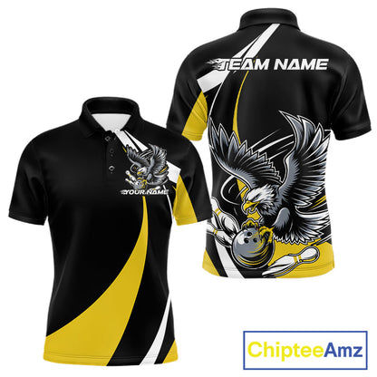 Custom Black And Yellow Eagle Bowling Jerseys, Eagle Bowling League Shirt Team Uniform IPHW10813
