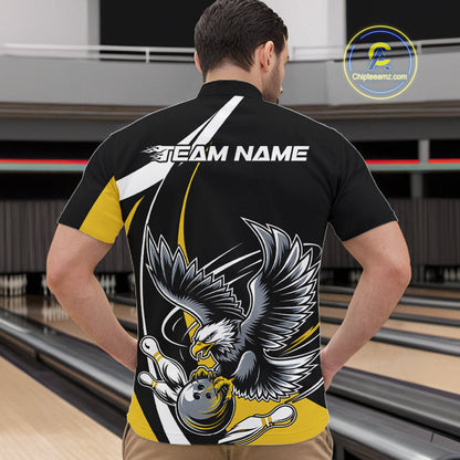 Custom Black And Yellow Eagle Bowling Jerseys, Eagle Bowling League Shirt Team Uniform IPHW10813