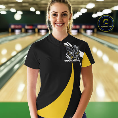 Custom Black And Yellow Eagle Bowling Jerseys, Eagle Bowling League Shirt Team Uniform IPHW10813