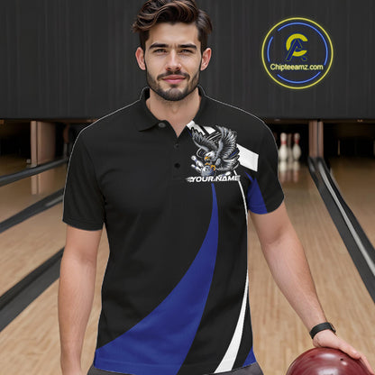 Custom Black And Blue Eagle Bowling Jerseys, Eagle Bowling League Shirt Team Uniform IPHW10815