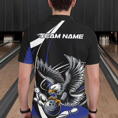 Custom Black And Blue Eagle Bowling Jerseys, Eagle Bowling League Shirt Team Uniform IPHW10815
