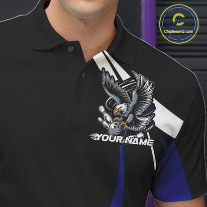 Custom Black And Blue Eagle Bowling Jerseys, Eagle Bowling League Shirt Team Uniform IPHW10815