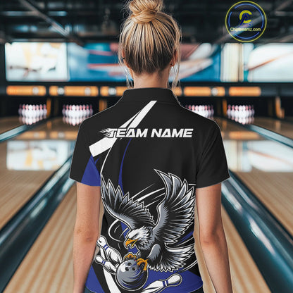 Custom Black And Blue Eagle Bowling Jerseys, Eagle Bowling League Shirt Team Uniform IPHW10815