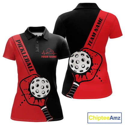 Black And Red Custom Pickleball Team Shirts For Women, Pickleball Jersey Outfit IPHW10821