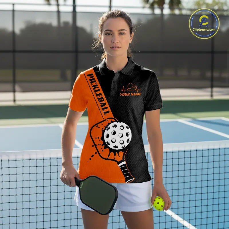 Black And Orange Custom Pickleball Team Shirts For Women, Pickleball Jersey Outfit IPHW10822
