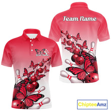 Load image into Gallery viewer, Custom Red Gradient Butterfly Bowling Men Polo Shirts For Team, Bowling League Shirt IPHW10824