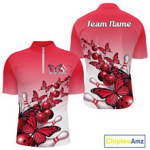 Load image into Gallery viewer, Custom Red Gradient Butterfly Bowling Men Quarter-Zip Shirts For Team, Bowling League Shirt IPHW10824