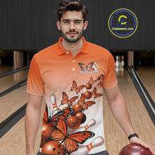 Load image into Gallery viewer, Custom Orange Gradient Butterfly Bowling Men Polo Shirts For Team, Bowling League Shirt IPHW10825