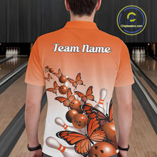 Load image into Gallery viewer, Custom Orange Gradient Butterfly Bowling Men Polo Shirts For Team, Bowling League Shirt IPHW10825