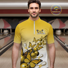 Load image into Gallery viewer, Custom Yellow Gradient Butterfly Bowling Men Quarter-Zip Shirts For Team, Bowling League Shirt IPHW10826