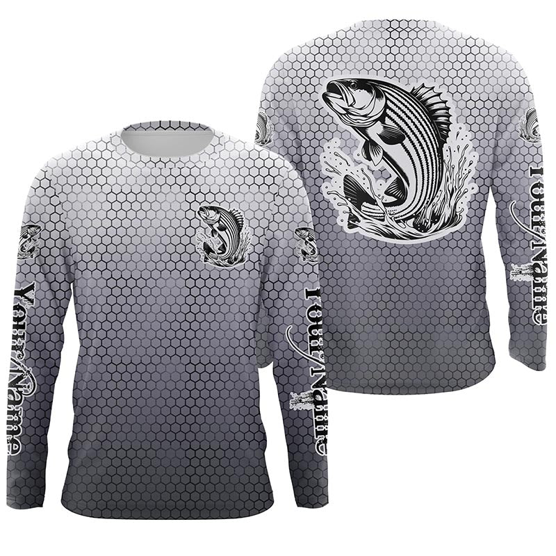 Striped Bass Long Sleeve Performance Fishing Shirsts, Custom Striper Performance Fishing Jerseys IPHW6216