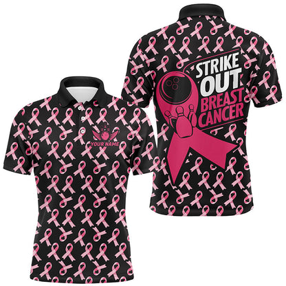 Strike Out Breast Cancer Pink Ribbon Pattern Custom Bowling Shirts For Men Bowling Jerseys IPHW7047