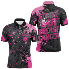 Load image into Gallery viewer, Black And Pin Strike Out Breast Cancer Pink Ribbon Custom Breast Cancer Bowling Shirts For Men IPHW7048