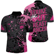 Load image into Gallery viewer, Black And Pin Strike Out Breast Cancer Pink Ribbon Custom Breast Cancer Bowling Shirts For Men IPHW7048